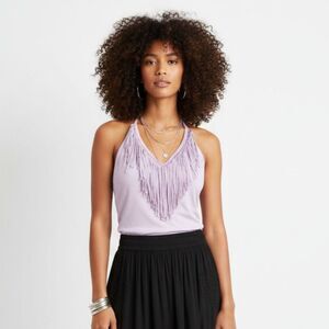 Jessica Simpson Lavender Purple Sleeveless Fringe Halter Top XL